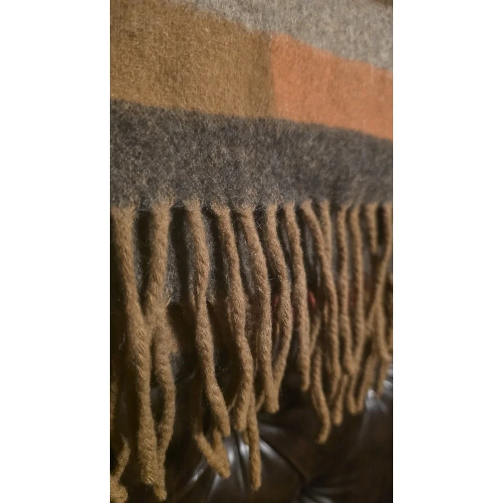 Eddie Bauer Wool & Cashmere knit scarf orange brown tan Geometric Fringe 75x10